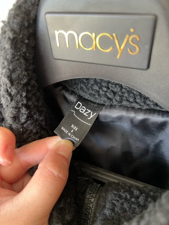 Dazy Black Zip-Up Cropped Faux Shearling Teddy Jacket Size S - Picture 9 of 12